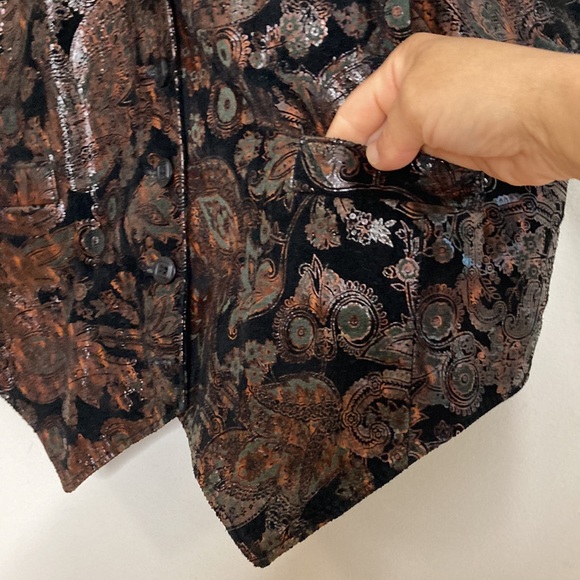 Vintage Vest Womens 10 Black Velour Red Faux Leather Paisley Goth 90s Waistcoat - Picture 7 of 12